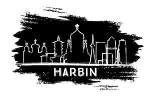 harbin China stad horizon silhouet. hand- getrokken schetsen. vector