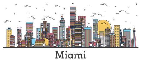 schets Miami Florida stad horizon met kleur gebouwen geïsoleerd Aan wit. vector