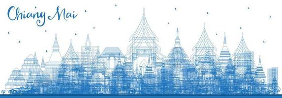 schets Chiang mai Thailand stad horizon met blauw gebouwen. vector