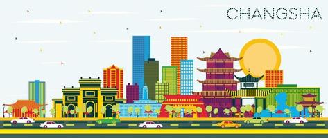 Changsha China stad horizon met kleur gebouwen en blauw lucht. vector
