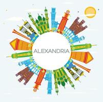 Alexandrië Egypte stad horizon met kleur gebouwen, blauw lucht en kopiëren ruimte. vector