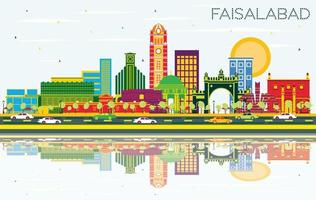 faisalabad Pakistan stad horizon met kleur gebouwen, blauw lucht en reflecties. vector