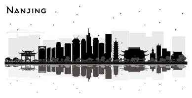 nanking China stad horizon silhouet met zwart gebouwen en reflecties geïsoleerd Aan wit. vector