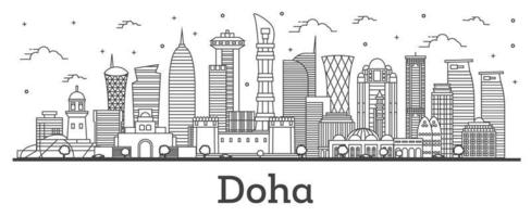 schets doha qatar stad horizon met modern gebouwen geïsoleerd Aan wit. vector