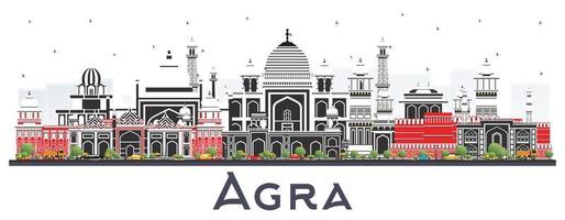 agra Indië stad horizon met kleur gebouwen geïsoleerd Aan wit. vector