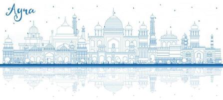 schets agra Indië stad horizon met blauw gebouwen en reflecties. vector