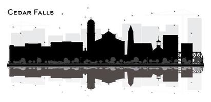 ceder valt Iowa stad horizon silhouet met zwart gebouwen en reflecties geïsoleerd Aan wit. vector