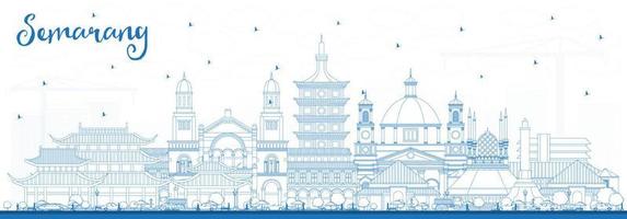 schets semarang Indonesië stad horizon met blauw gebouwen. vector