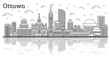 schets Ottawa Canada stad horizon met modern gebouwen en reflecties geïsoleerd Aan wit. vector