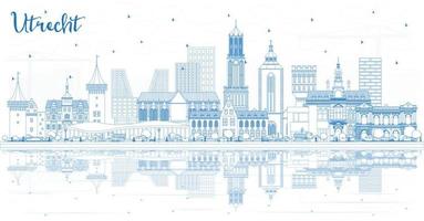 schets utrecht Nederland stad horizon met blauw gebouwen en reflecties. vector