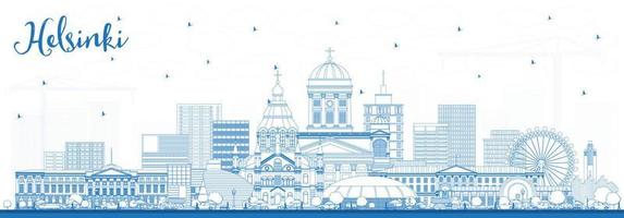 schets Helsinki Finland stad horizon met blauw gebouwen. vector