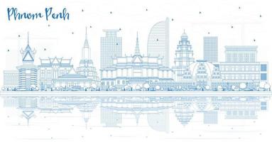 schets phnom penh Cambodja stad horizon met blauw gebouwen en reflecties. vector