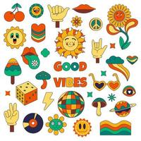 hippie stickers en emoticons, mooi zo gevoel enkel en alleen vector