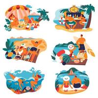 mensen resting Aan strand, vakantie en ontspanning vector