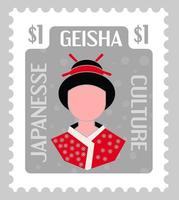 geisha Japans cultuur, poststempel of post- kaart vector