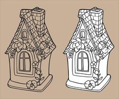 peperkoek huis vector. vector zwart en wit illustratie. voor kleur en ontwerp boeken. schattig illustratie. speelgoed- huis.