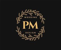 p.m initialen brief bruiloft monogram logos verzameling, hand- getrokken modern minimalistisch en bloemen Sjablonen voor uitnodiging kaarten, opslaan de datum, elegant identiteit voor restaurant, boetiek, cafe in vector