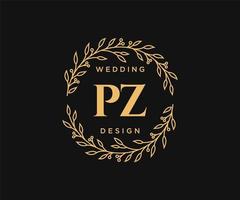 pz initialen brief bruiloft monogram logos verzameling, hand- getrokken modern minimalistisch en bloemen Sjablonen voor uitnodiging kaarten, opslaan de datum, elegant identiteit voor restaurant, boetiek, cafe in vector