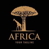 safari dieren in het wild logo ontwerp inspiratie wijnoogst silhouet Afrikaanse giraffe en boom. Afrikaanse woestijn vector gemakkelijk ontwerp Aan donker later