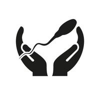 hand- sperma cel logo ontwerp. sperma cel logo met hand- concept vector. hand- en sperma cel logo ontwerp vector