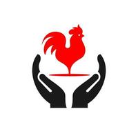 hand- rooster logo ontwerp. rooster logo met hand- concept vector. hand- en Chili heet logo ontwerp vector