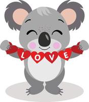 liefhebbend koala Holding een liefde rood hart vlag slinger vector