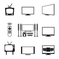 TV icoon reeks TV huis theater en slim TV pictogrammen televisie vector