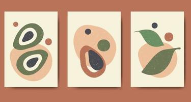 reeks van drie abstract minimalistische esthetisch illustraties met avocado vector