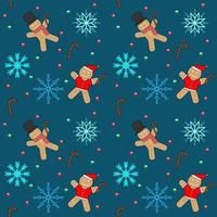 peperkoek Mens naadloos patroon. schattig peperkoek Mens en sneeuwvlokken vector blauw achtergrond voor nieuw jaar dag, kerstmis, winter vakantie, Koken, nieuw jaar vooravond, voedsel, enz. schattig Kerstmis achtergrond.