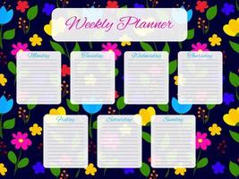 wekelijks ontwerper met bloemen patroon. schema ontwerp sjabloon. naar Doen lijst voor elke dag van de week. zelf organisatie. vector illustratie