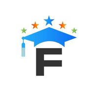 onderwijs logo ontwerp sjabloon met f brief afstuderen hoed vector sjabloon