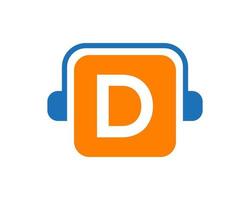 brief d muziek- logo ontwerp. dj muziek- en podcast logo ontwerp koptelefoon concept vector