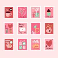 schattig Valentijn postzegel stickers verzameling vector