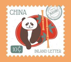 China na, landinwaarts brief poststempel met panda vector