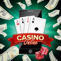 online casino poster vector. modern mobiel slim telefoon concept. pot casino aanplakbord, bewegwijzering, afzet luxe banier, poster illustratie. vector