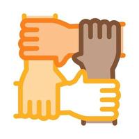 multiraciaal groep handen Holding icoon vector schets illustratie