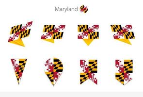 Maryland ons staat vlag verzameling, acht versies van Maryland vector vlaggen.