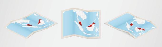 gevouwen kaart van Maleisië in drie verschillend versies. vector