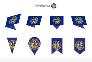 Nebraska ons staat vlag verzameling, acht versies van Nebraska vector vlaggen.