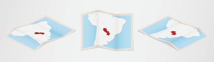 gevouwen kaart van Paraguay in drie verschillend versies. vector