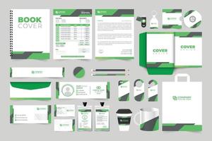 creatief zakelijke merk identiteit sjabloon verzameling met groen en donker kleuren. bedrijf promotionele schrijfbehoeften bundel ontwerp voor marketing. bedrijf identiteit en advertentie sjabloon reeks vector. vector