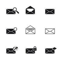 zwart geïsoleerd e-mail pictogrammen reeks vector