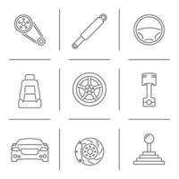 negen auto onderdelen schets web pictogrammen reeks vector