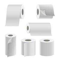 realistisch papier rollen reeks vector. sjabloon blanco wit toilet papier rollen bespotten omhoog. thermisch fax rollen sjabloon geïsoleerd illustratie vector