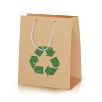 recycling papier tas. illustratie van gerecycled bruin boodschappen doen papier zak met handvatten dat Doen niet oorzaak kwaad naar de omgeving. recycling teken icoon. ecologisch ambacht pakket. geïsoleerd illustratie vector