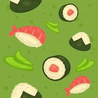 sushi en onigiri, Aziatisch keuken en vis gerechten vector