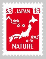 Japan natuur, eiland met kers bloesem poststempel vector