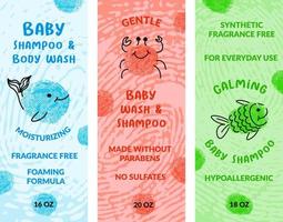 baby shampoo en lichaam wassen, schoonheidsmiddelen banners vector