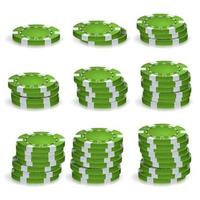 groen poker chips stapels vector. realistisch set. poker spel chips teken geïsoleerd Aan wit achtergrond. casino succes concept illustratie. vector