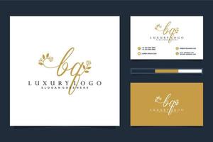 eerste bq vrouwelijk logo collecties en bedrijf kaart templat premie vector